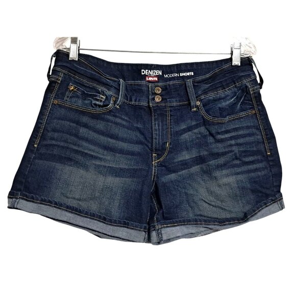 Denizen from Levi's Pants - Denizen From Levis Womens Dark Wash Cuffed Denim Shorts Size 10 W30 Blue Stretch